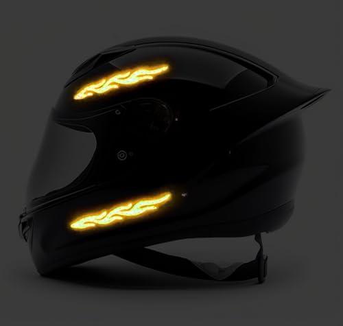 Image of customTAYLOR33 High-Intensity Grade Premium Reflective Tribal Flame Helmet Decals, Motorcycle Safety Sticker Decals (Yellow /Gold)