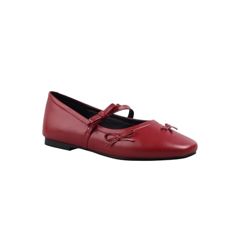 Ballet Flats Shoes for Women Closed Almond Toe Mary Jane Shoes Low Heel Bow Strap Casual Comfortable Dressy Flats