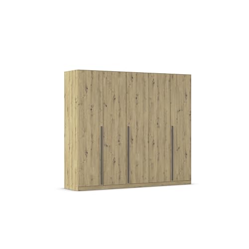 Rauch Möbel Alba, Kleiderschrank, Garderobenschrank 5-türig, mit 3 Kleiderstangen und 3 Einlegeböden, Farbe Eiche Artisan, Holz, Griffstange Grau metallic, Schwarz, 226x197x54cm Rauch Möbel Alba, Kleiderschrank, Garderobenschrank 5-türig, mit 3 Kleiderstangen und 3 Einlegeböden, Farbe Eiche Artisan, Holz, Griffstange Grau metallic, Schwarz, 226x197x54cm