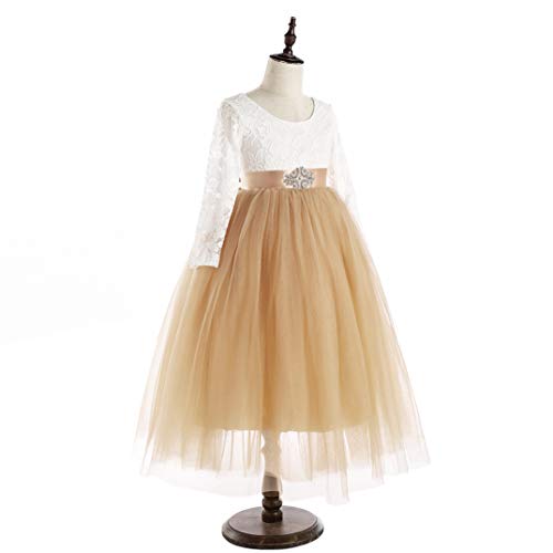 Glamulice Lace Sleeve Flower Girl Dress A-Line Straight Tutu Tulle Backless Princess Puffy Dresses Party Pageant Gown3