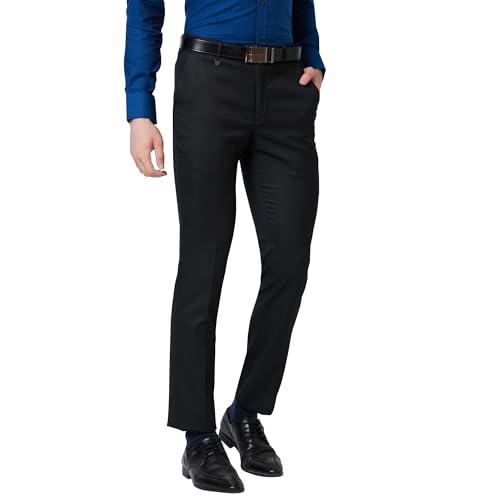 Image of Park Avenue Men's Polyester Blend Checks Small Pattern Super Slim Fit Flat Front Formal Trouser