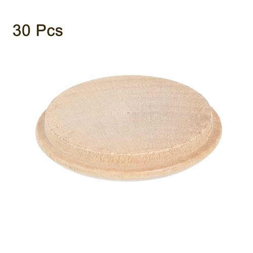 Image of UXcell 30Pcs Lotus Wood Round Wood Plugs, 40mm /1.57 inch Hardwood Screw Hole Plugs, Mushroom Wooden Caps Buttons for Furniture Woodworking Craft Decor