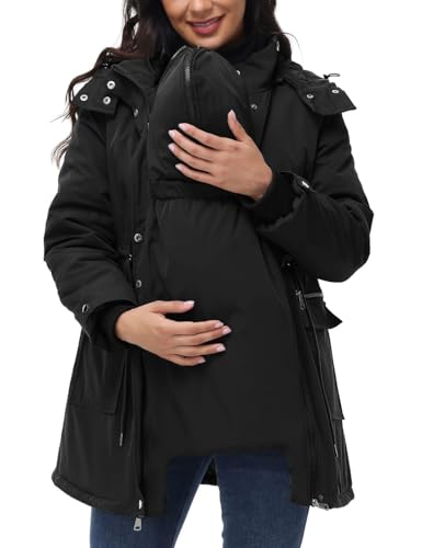 Maacie Umstands Baumwolljacke Jacke Stehkragen Wasserdichte Baumwolljacke 2025 Winter Coat Schwarz L