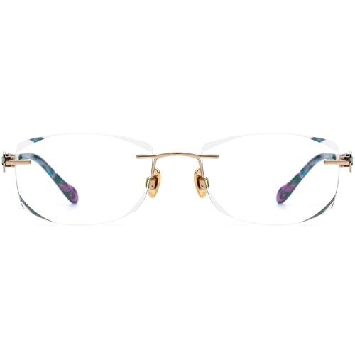 Image of FONEX Titanium Glasses Frame,Rimless Frameless Luxury Diamond Optical Eyeglasses for Women