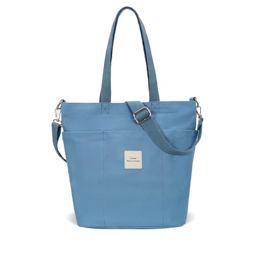 Iswee Canvas Tote Bag with Zipper Multi Pockets Tote Purse for Women Fashion Crossbody Tote Shoulder Bag Handbag Everyday Bag