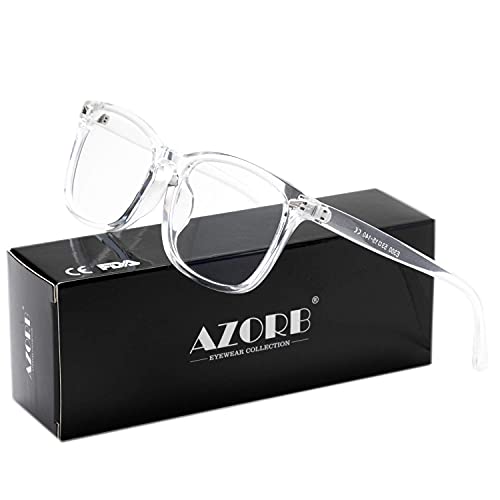 AZorb 2 Pack Blue Light Blocking Glasses for Men Women Classic Square Eyeglasses Frame (Transparent+Transparent Pink)
