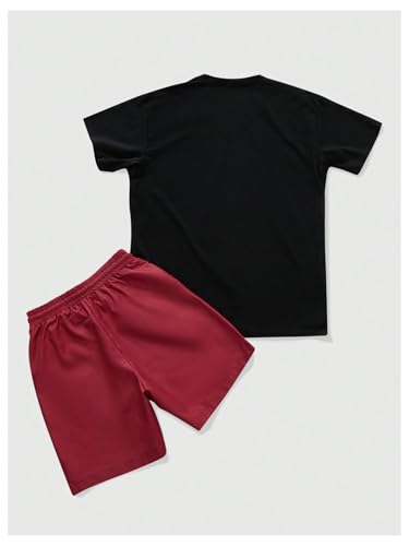 COZYEASE Men's 2 Piece Outfits Y2K Graphic Short Sleeve T Shirt and Drawstring Waist Shorts Set2