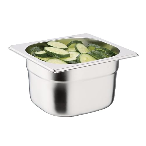 Vogue K991 Stainless Steel 1/6 Gastronorm Pan Deep Food Container Storage, Silver, 100 mm