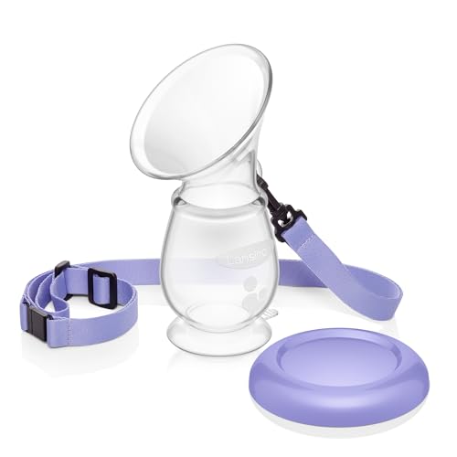 Image of Lansinoh Silicone Breast Pump for Breastfeeding with Suction Base, 4 Ounces, Portable and Lightweight, Includes Neck Strap and Protective Lid, 1 Count