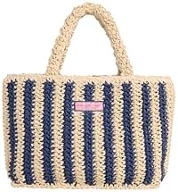 Womens Small Striped Straw Tote Nautical Navy