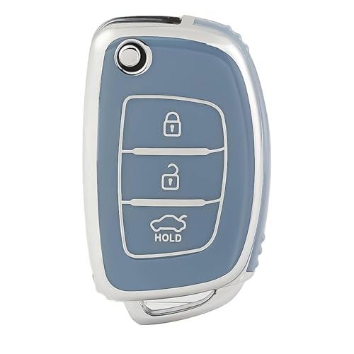 Étui clé voiture Hyundai Sonata Verna Solaris avec coque souple 3 boutons bleu argent pas cher