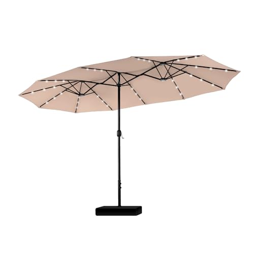 PHI VILLA Sonnenschirm Rechteckig mit Ständer Groß 450×270cm für Garten Terrasse Gartenschirm mit LED Kurbel UV Schutz Parasol Windfest,Beige