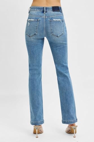 SALT TREE Risen Jeans - Tummy Control Elastic Band Mid Rise Straight Jeans - RDP5822M2