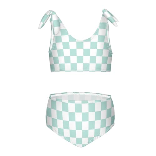 Wusikd Green White Checkerboard Girls Swimsuits Two Piece Swimwear Bikini Set for for Girls Size 11-12T