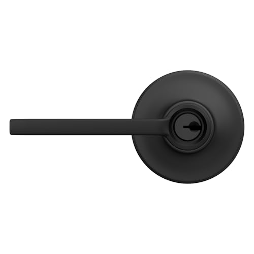 Image of SCHLAGE Latitude Keyed Entry Door Handle, Reversible, Matte Black | Keyed entry lever door handle with turn-button lock, Easy to install, Certified security & durability, Universal fit, 2 keys
