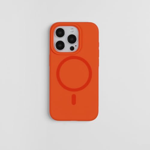 Coque silicone liquide pour iPhone 13 orange compatible charge MagSafe
