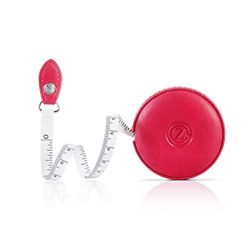 GZ Sewing Tape Measure Leather Retractable Body Measuring Tape 150 cm 60 Inch Tailor Fabric Small Tape Measure with Push Button, Round, Red