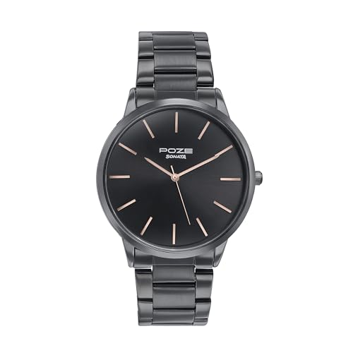 Sonata Poze Quartz Black Dial Black Metal Strap for Men-SP70045NM01W (B0DDTXFP5S) Amazon Price History, Amazon Price Tracker