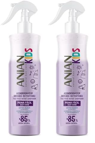 ANIAN KIDS - Acondicionador Bifásico Peina Fácil, 400 ml, Ideal para Niños, Acondicionador sin Aclarado, Desenreda y Facilita el Peinado, Suavidad y Brillo Instantáneo (Paquete de 2)