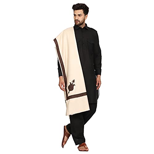 Image of SWI WITH LABEL Men's Kashmiri Embroidered Wool Shawl