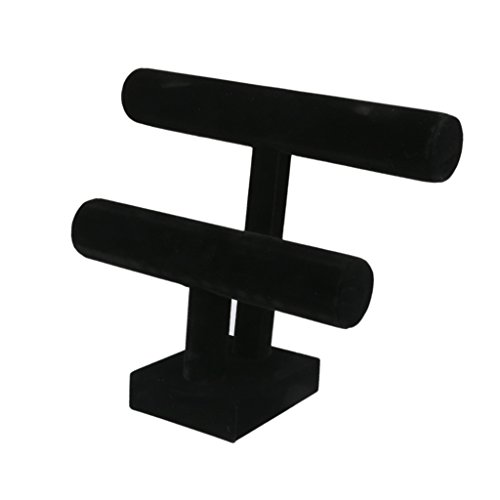 Soporte para collares y pulseras, de 2 barras, con diseño en forma de T, color negro