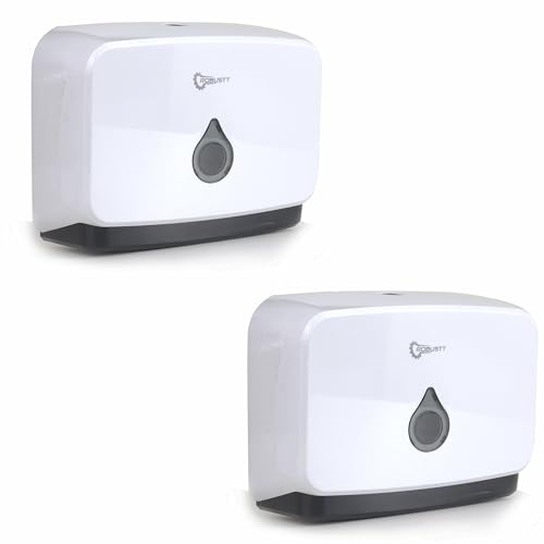 Image of Robustt Wall-Mounted V /N /M Fold Paper Hand Towel Dispenser - White (with Adhesive Hooks) | Large Capacity | Durable ABS Material | Water-Resistant | Push Button Lock (Pack of 2)