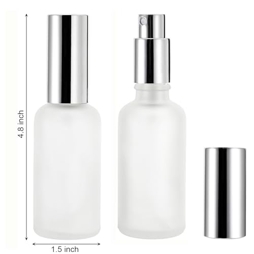 Bekith 16 Pack 2oz Glass Spray Bottles, Frosted Empty Perfume Atomizer, Refillable Fine Mist Spray for Essential Oils, Cleaning Products, Silver Sprayer