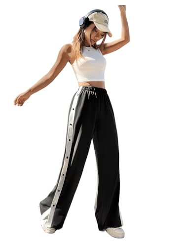 GORGLITTER Women's Wide Leg Baggy Sweatpants Elastic Waist Tear Away Track Pants Bell Bottom Flare Pants with Pockets4