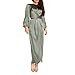 Women's Plain Satin Abaya Dress Round Collar Balloon Sleeve Wrap Waist Slit Maxi Dress Middle Eastern Muslim Gown (Light Green, M)