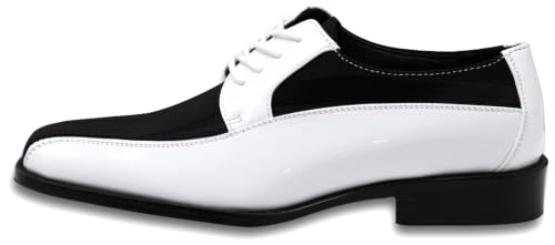 Image of BMY Men's Striped Satin Matching Patent Upper Oxfords Formal Dress Shoes