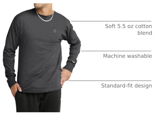 Image of Champion Men's Classic Long Sleeve T-Shirt, Standard Fit, Script & C Logo, Available in Regular and Big & Tall