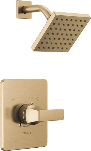 Delta Velum 14 Series Shower Faucet Set Brushed Gold Shower Head and Handle Set Valve Trim Kit Champagne Bronze T14237-CZ (Valve Not Included)