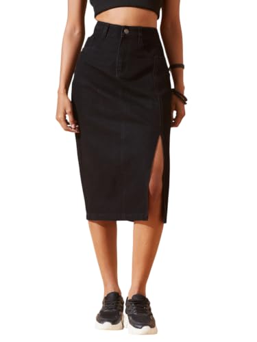 Image of Dolce Crudo Women's Flared High-Rise Stretchable Denim Maxi Skirt