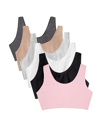 Fruit of The Loom Womens Built Up Tank Style Value Pack Sports Bra, Sand/White/Heather Grey/Black/Blushing Rose/Charcoal, 38 US