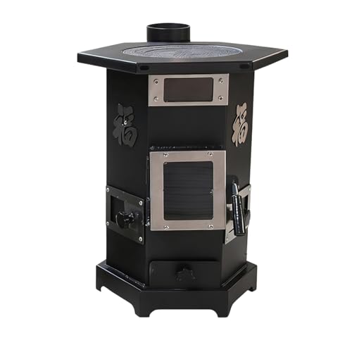 Estufa de Leña con Horno Calentamiento Rápido Combustión por Gasificación Sin Humo, Ventana de Visualización de Incendios Doble Capa Cocina de Leña Hierro Fundido