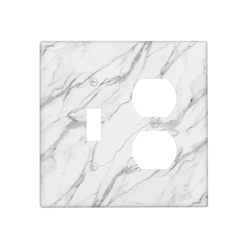 WUYOCHA Decorative Outlet Covers Modern Grey Marble Texture 2 Gang Light Switch Cover Plate Single Toggle Duplex Wall Plates for Electrical Outlets Switch Plate Covers for Bedroom Kitchen Decor