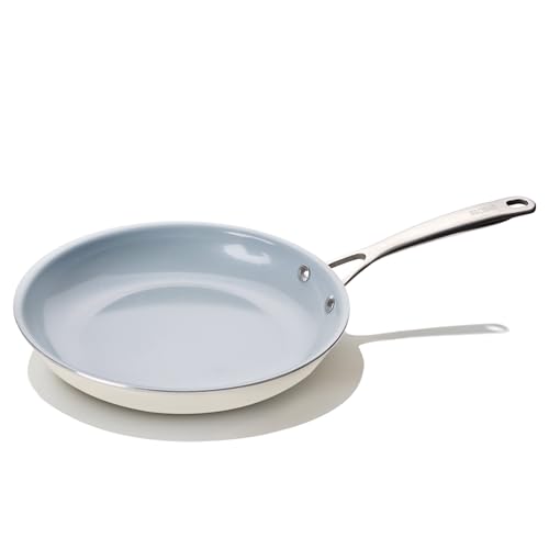 BECIGAR 28CM Ceramic Frying Pan with Stainless Steel Handle - Perfect Non Stick Frying Pans for Steak & Non Stick Cooking - Ceramic Pans Frying Pan Trendy Kitchen Essential for Young Chefs