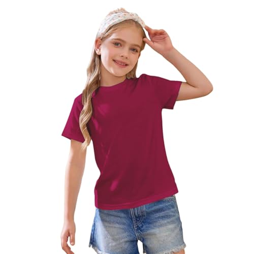 Kids Girls Cotton Short Sleeve Tops Solid Crewneck Breathable Athletic Casual Shirts Comfy Soft Blouse Basic Tees2