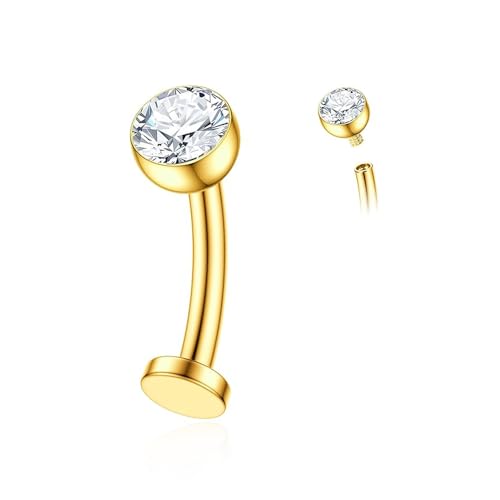 14G Titanium Floating Belly Button Rings for Women Flat Back Belly Rings 8mm/10mm/12mm/14mm Belly Piercing Jewelry(8mm Gold)