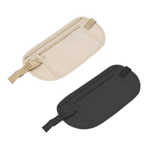 Image of Travel Wallet: Money Belt, Concealed Pouch-Hidden Pouch Under Clothes - RFID Security Feature - Travel Fanny Pack for Men /Women- (2Pcs, Black and Khaki)
