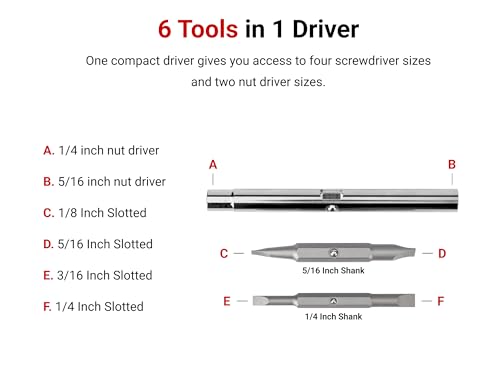 Image of TEKTON 6-in-1 Slotted Driver | DMS18017 | (3 /16 in. x 1 /4 in., 1 /8 in. x 5 /16 in.), Red