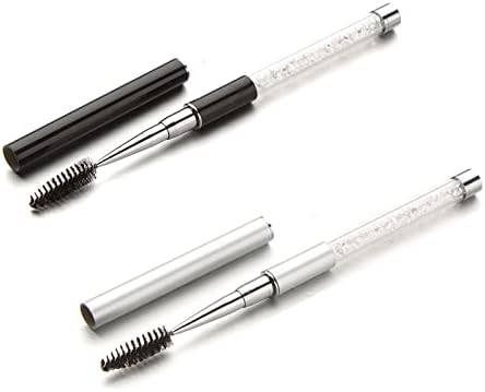 2 Pieces Portable Cosmetic Brushes eyelash brush mascara wands lash brush spoolies Applicator Spooly for Lashes (Black + Silver)