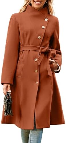 GRACE KARIN Womens Winter Coat 2024 Fall Casual Notch Lapel Single Breasted Belted Midi Peacoat with Pockets