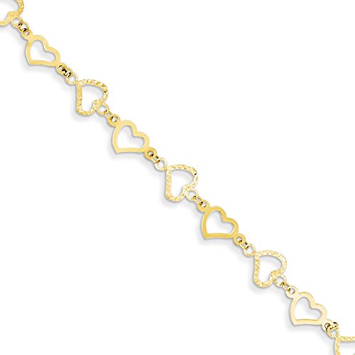 14k Yellow Gold Flat Hearts Bracelet 7.25 Inch Love Fine Jewelry For Women Gifts For Her