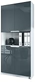 Vladon Büroschrank Logan V2, Aktenschrank mit 5 Fächern und 4 Türen, Weiß matt/Grau Hochglanz (82 x 184 x 37 cm)