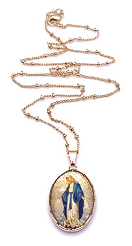 LESLIE BOULES Virgen La Milagrosa Pendant Necklace 18K Gold Plated Chain 18 Inches Length2