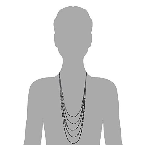 COOLSTEELANDBEYOND Champagne Gold Oval Beads Statement Necklace Multi-Strand Long Chains with Crystal Charm Pendant4