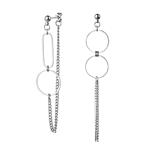 Boucles d'oreilles argent sterling longues asymétriques avec pompons ronds tombants femme