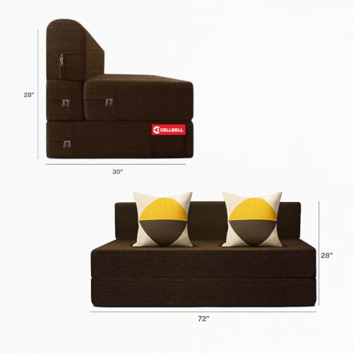 Image of CELLBELL Comfy Sofa Cum Bed 6x6 Feet | Foldable Dual Use Couch Bed with Soft Cushions, Washable Fabric Cover & Sturdy Frame | Space Saving Modern Design for Living Room, Bedroom & Guest Use (Brown)