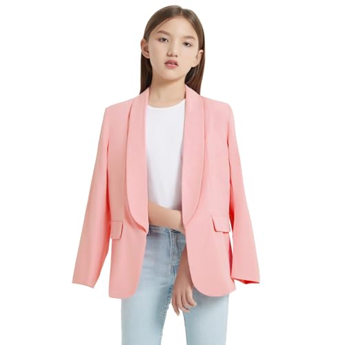 Girls Blazers Open Front Blazer Jacket Kids Long Sleeve Notched Collar Suit Coat with Inner Pocket 3-14 Years3